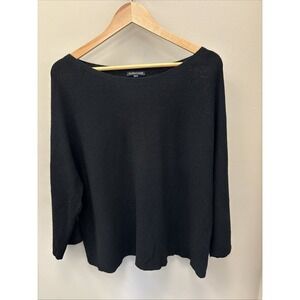 Eileen Fisher Merino Wool Black Scoop Neck M/L ?Pullover Sweater Cut Out Sleeve